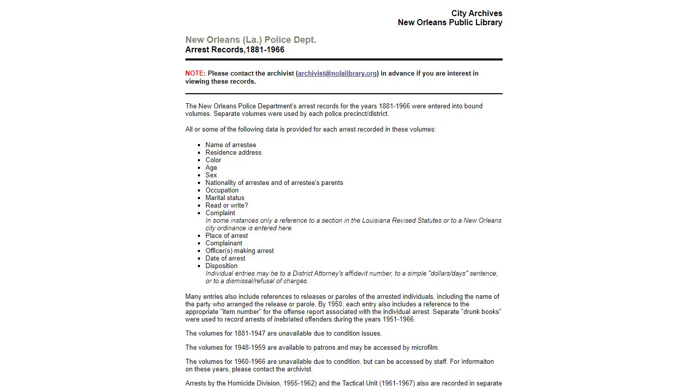 NOPD Arrest Records - New Orleans Public Library